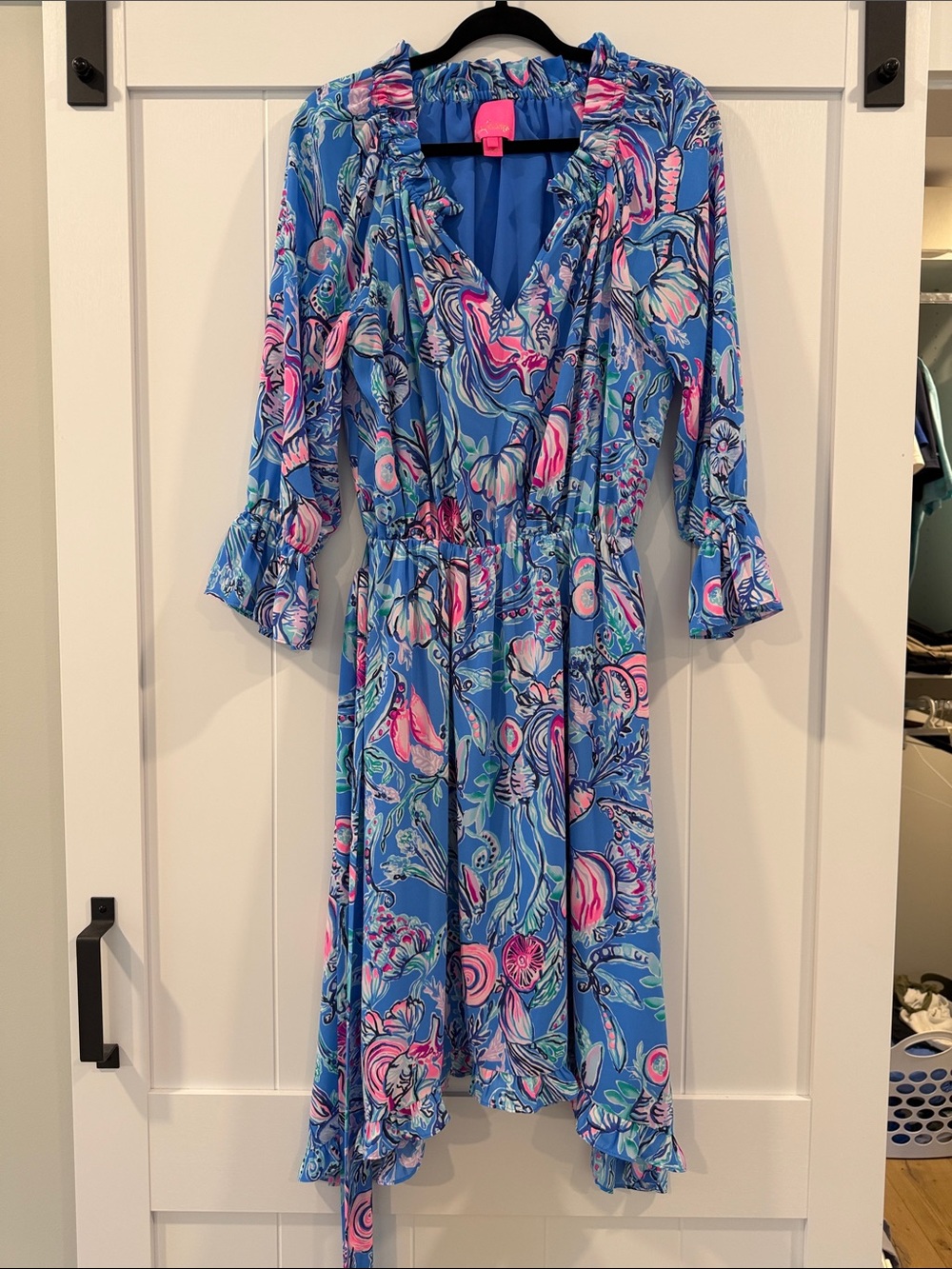Lilly Pulitzer Blue Floral High-Low Dress with Pink Accents